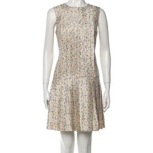Tory Burch Silk Pleated Drop Waist Floral Print Mini Dress - 2